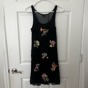 90s Vivienne Tam Floral Embroidered Mesh Dress